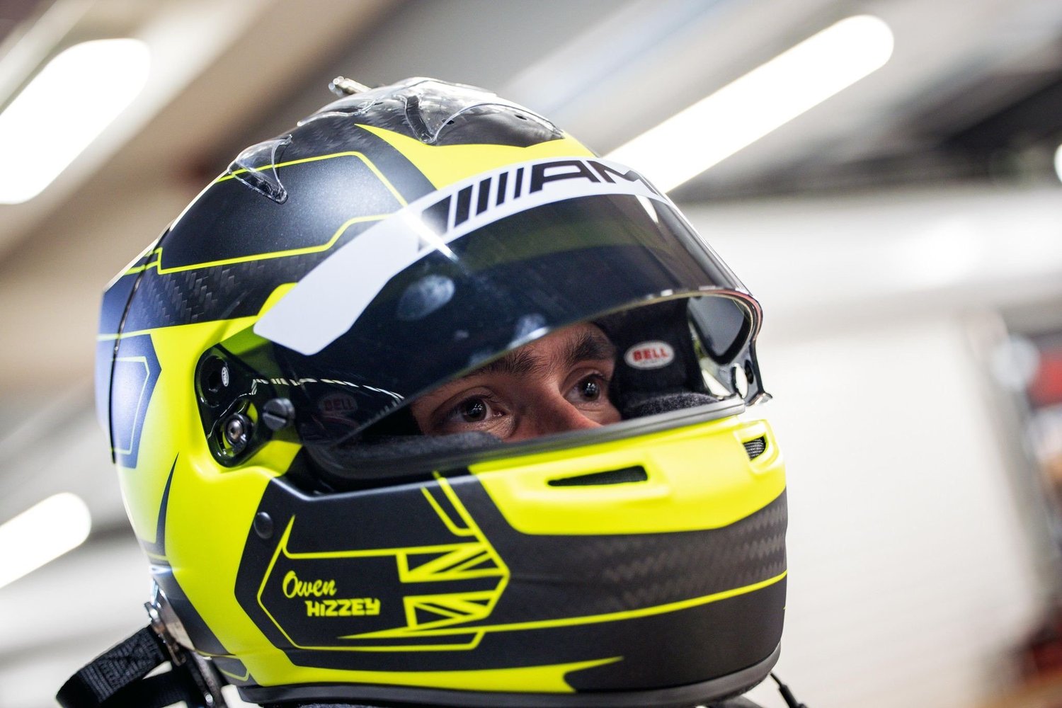 Owen Hizzey focused through his racing helmet